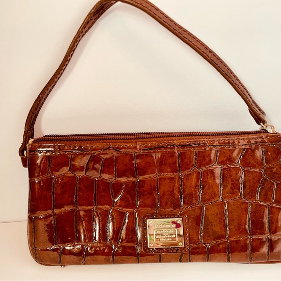 Liz Claiborne Brown Crocodile Embossed Leather Clutch - Picture 4 of 5